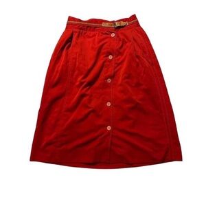 VINTAGE Les Copains Red Wool Button Down Midi Skirt